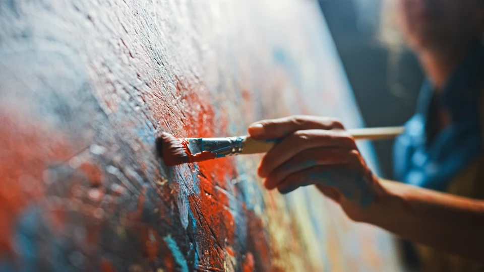 Red and blue abstract painting