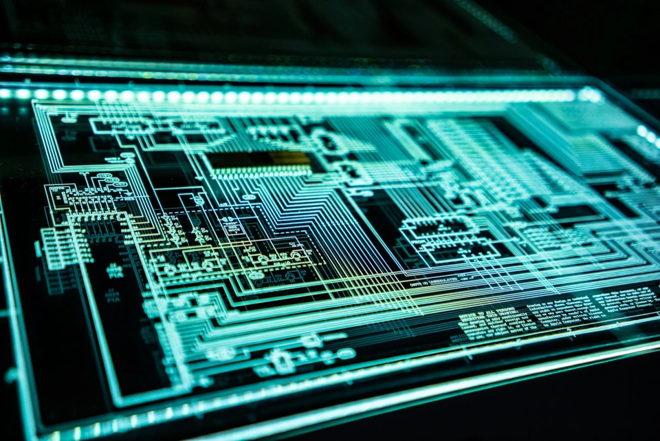 Image of a neon lit computer chip