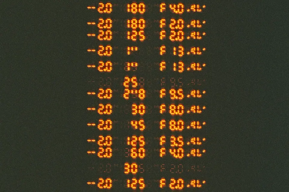 Screen with led light numbers showing prices